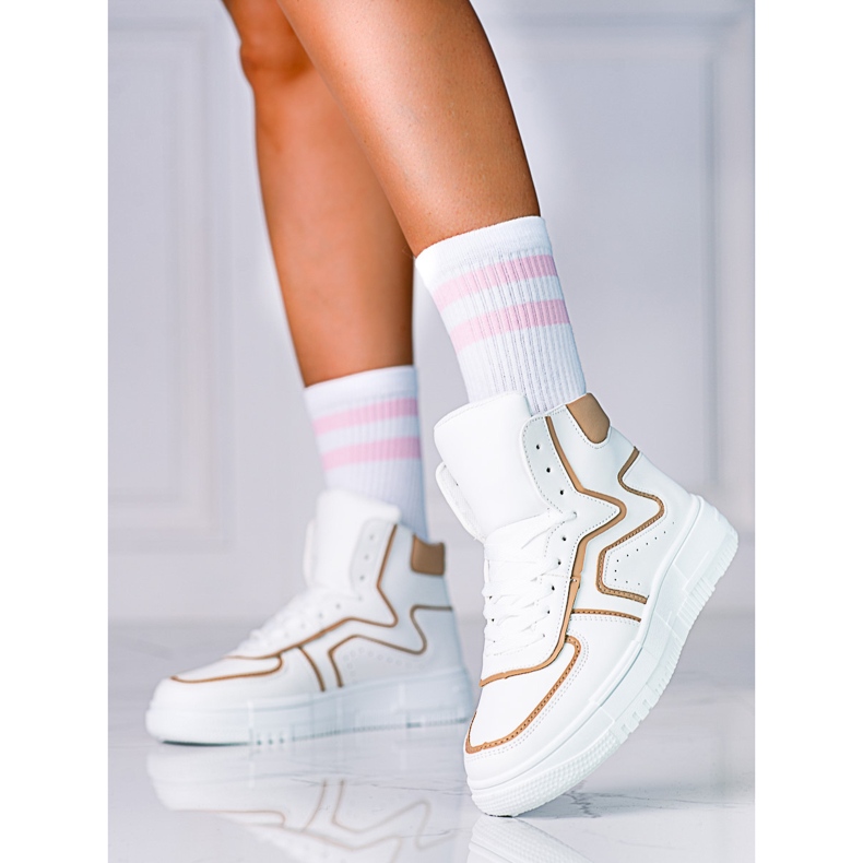 Sneakers alte da donna Shelovet realizzate in pelle ecologica bianca e beige bianco 1
