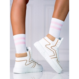 Sneakers alte da donna Shelovet realizzate in pelle ecologica bianca e beige bianco 2