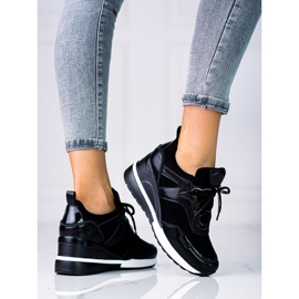 Sneakers stringate da donna sulla zeppa Vinceza nero 2