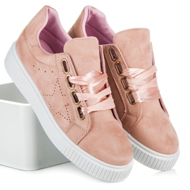 Ideal Shoes Sneakers legate con un nastro rosa 1