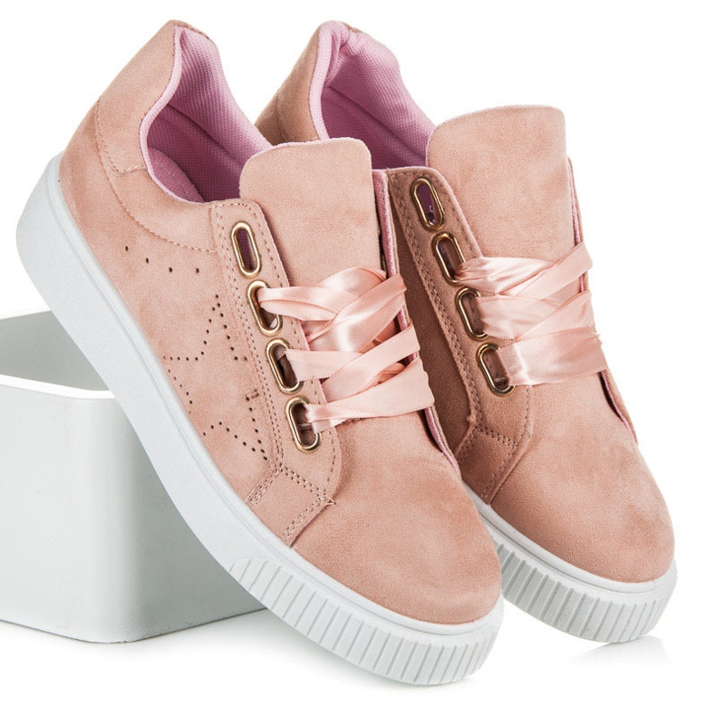Ideal Shoes Sneakers legate con un nastro rosa 1