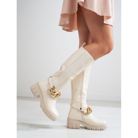Stivali beige da donna su una spessa suola Shelovet in pelle ecologica 1