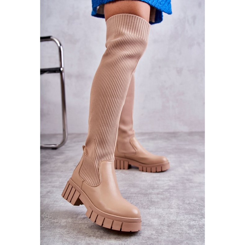 Stivali alti da donna beige Austin Workers 1