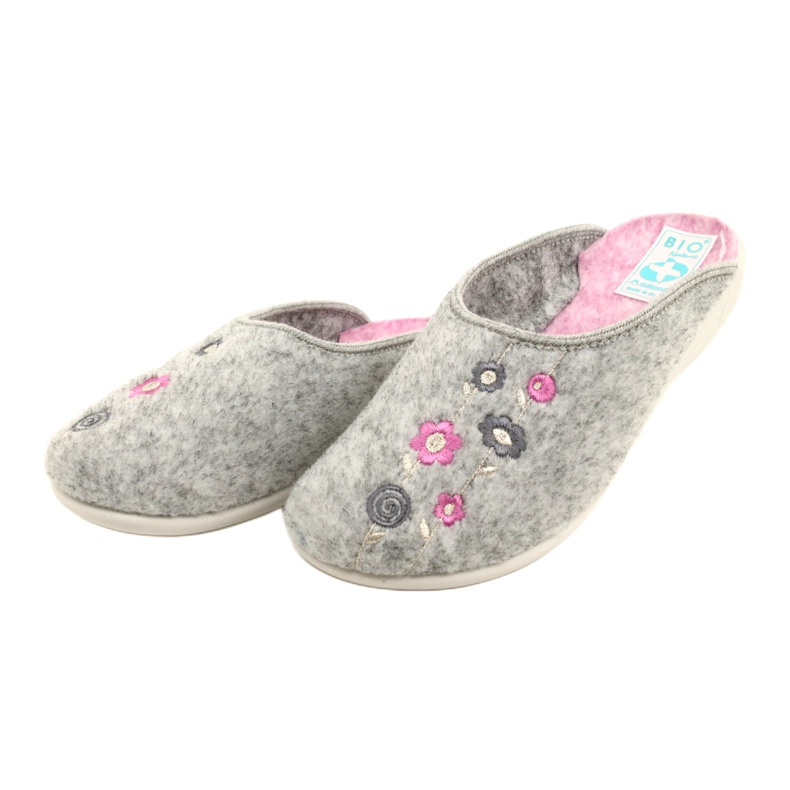Ciabatte in Feltro Grigio Adanex 27885 Sara con Fiori rosa 3