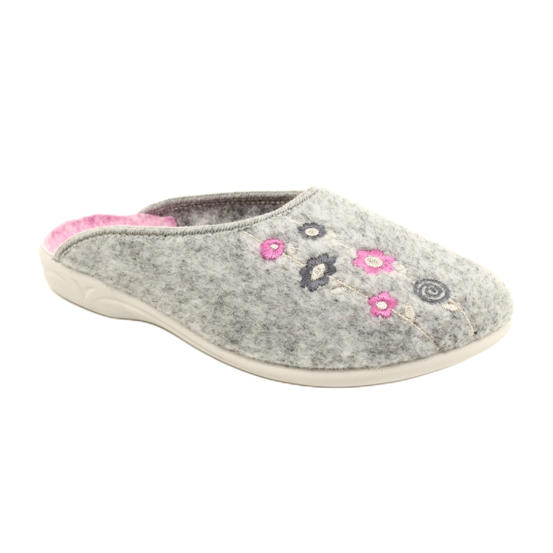 Ciabatte in Feltro Grigio Adanex 27885 Sara con Fiori rosa 2