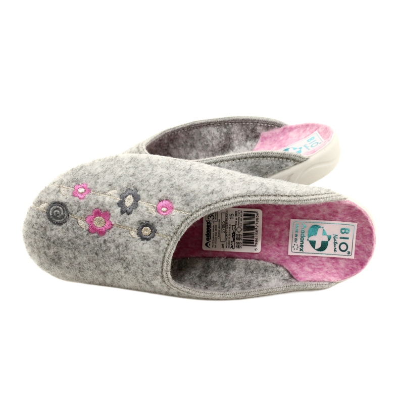 Ciabatte in Feltro Grigio Adanex 27885 Sara con Fiori rosa 5