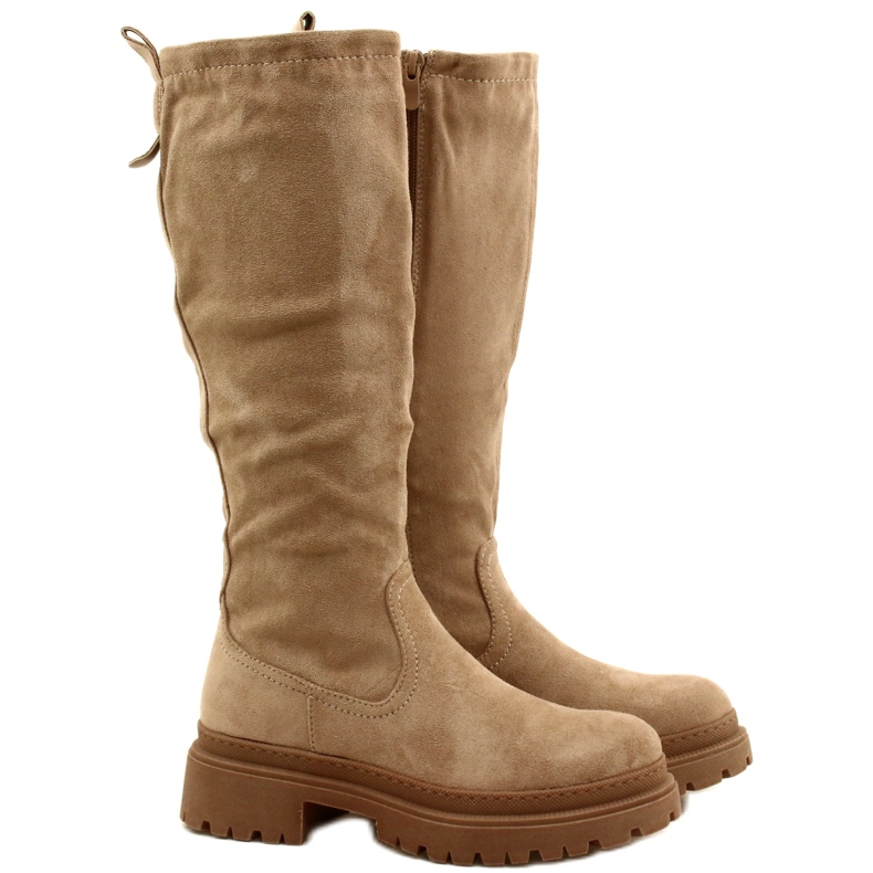 Evento Stivali in pelle scamosciata con fondo spesso 22KZ35-5223 Beige 3