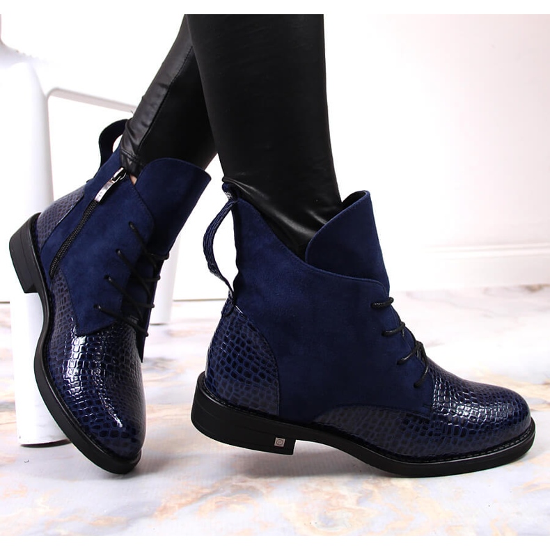 Stivali da donna, Potocki isolante in coccodrillo blu navy 1