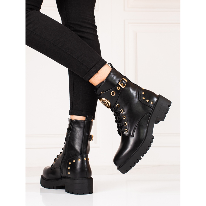 Shelovet stringate da donna con accessori dorati nero 1