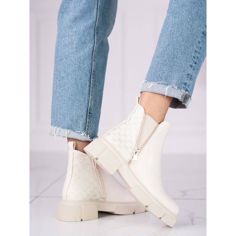 Stivaletti Chelsea beige da donna sulla piattaforma Shelovet 1