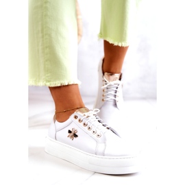 Scarpe sportive in pelle da donna sulla piattaforma Filipczyk con zirconi bianchi bianco 3