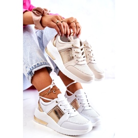 S.Barski Scarpe sportive in pelle da donna su una zeppa beige Larson 5