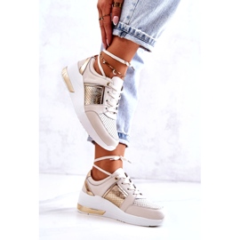 S.Barski Scarpe sportive in pelle da donna su una zeppa beige Larson 4