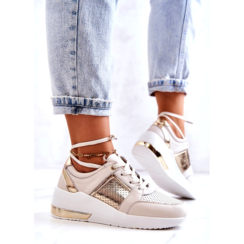 S.Barski Scarpe sportive in pelle da donna su una zeppa beige Larson 3