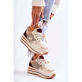 FB2 Scarpe sportive da donna alla moda su una zeppa beige-marrone Aronne 2
