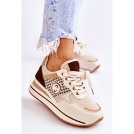 FB2 Scarpe sportive da donna alla moda su una zeppa beige-marrone Aronne 1