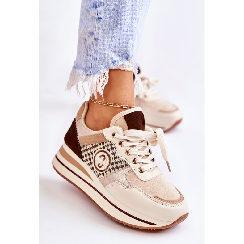 FB2 Scarpe sportive da donna alla moda su una zeppa beige-marrone Aronne 1