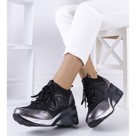 Sneakers nere e metallizzate su zeppa Bluflon nero d'argento 1