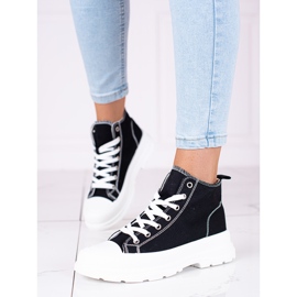 Sneakers alte da donna bianche e nere con lacci sulla piattaforma Shelovet nero 1