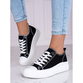 Sneakers da donna stringate bianche e nere sulla piattaforma Shelovet nero 1