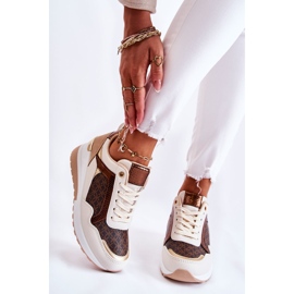 PG1 Scarpe Sportive Da Donna Con Zeppa, Ecopelle, Catrine Bianco-Marrone beige d'oro 1