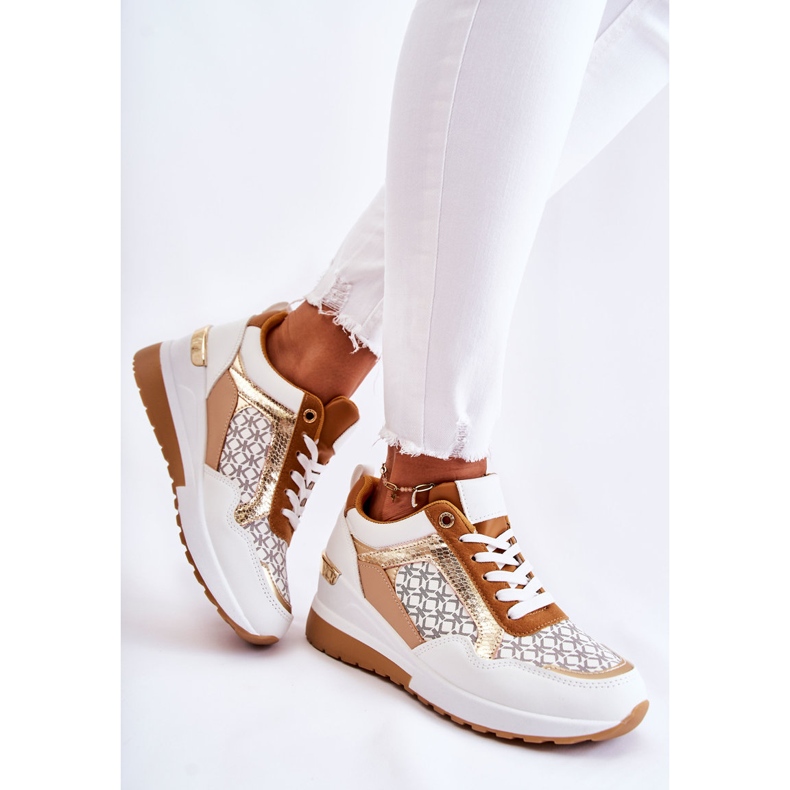 PG1 Calzature Sportive Da Donna In Ecopelle Con Zeppa Bianco Catrine bianca marrone multicolore 2