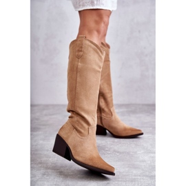 WS1 Stivali da cowboy in pelle scamosciata Beige Casey 1