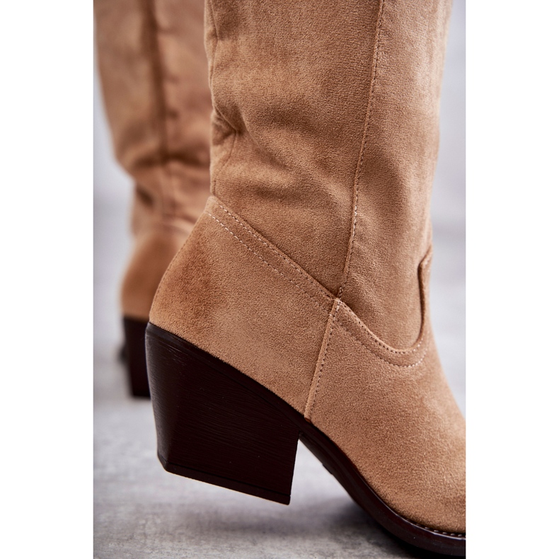 WS1 Stivali da cowboy in pelle scamosciata Beige Casey 2