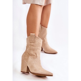 FB1 Stivali da cowboy in pelle scamosciata da donna beige Mindy 1