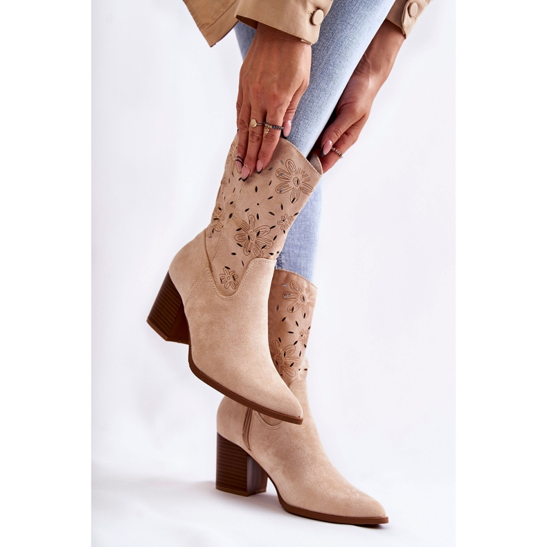 FB1 Stivali in pelle scamosciata da donna con stivali da cowboy Ariane beige 2