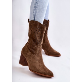 FB1 Stivali da cowboy in camoscio da donna con fiori Khaki Ariane cachi verde 1
