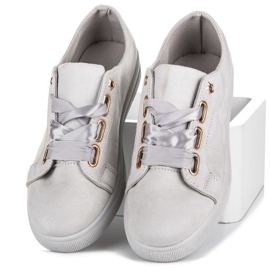 Ideal Shoes Sneakers in camoscio con nastro grigio 1
