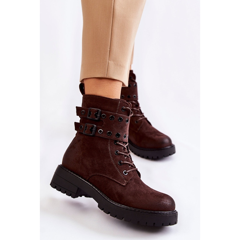 Stivali da donna in pelle scamosciata marrone argento 1