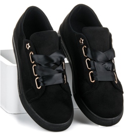 Ideal Shoes Sneakers In Pelle Scamosciata Con Un Nastro nero 2
