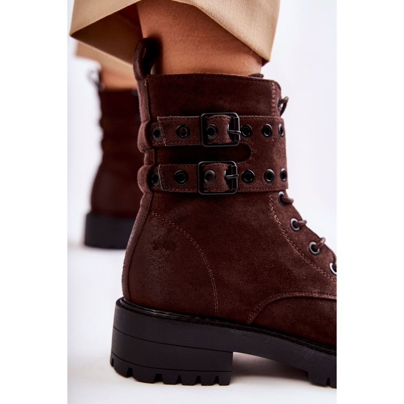 Stivali da donna in pelle scamosciata marrone argento 2