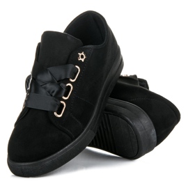 Ideal Shoes Sneakers In Pelle Scamosciata Con Un Nastro nero 1