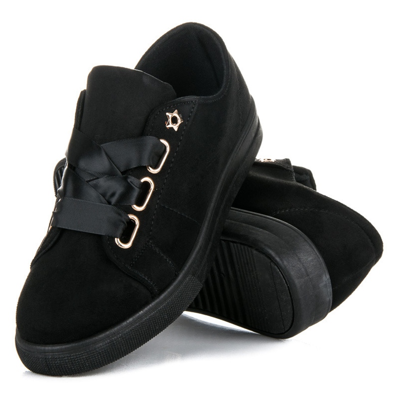 Ideal Shoes Sneakers In Pelle Scamosciata Con Un Nastro nero 1