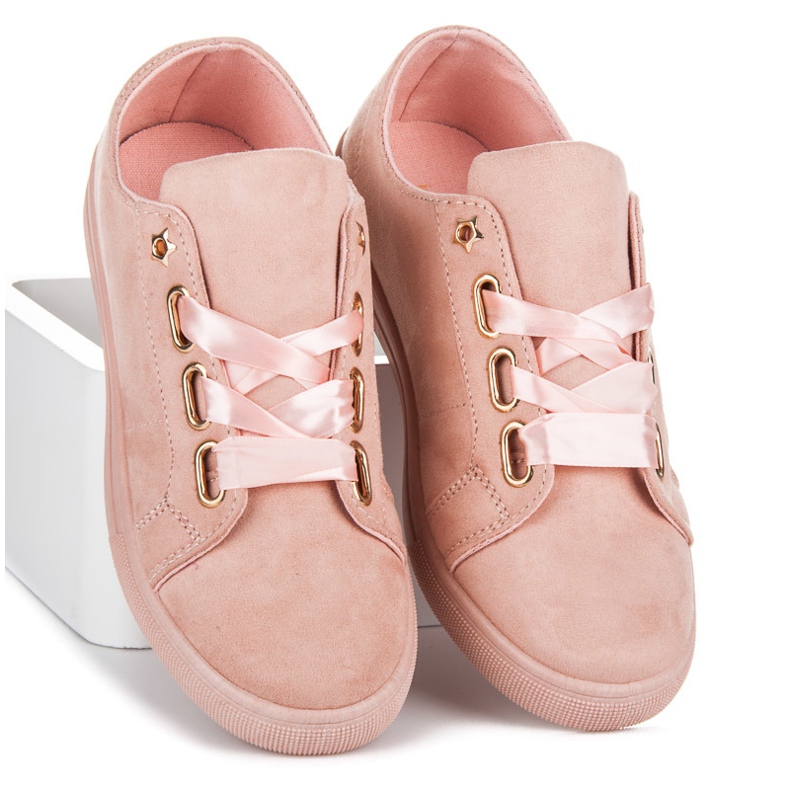 Ideal Shoes Sneakers in camoscio con nastro rosa 1