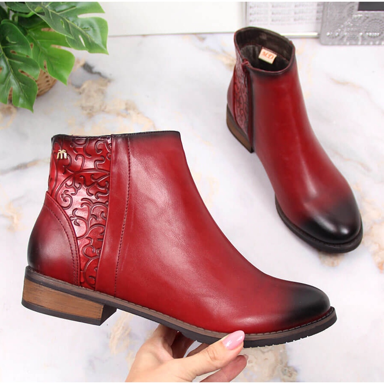 M. DASZYŃSKI Caldi stivali Jodhpur da donna rossi Daszyński SAN4B rosso 1