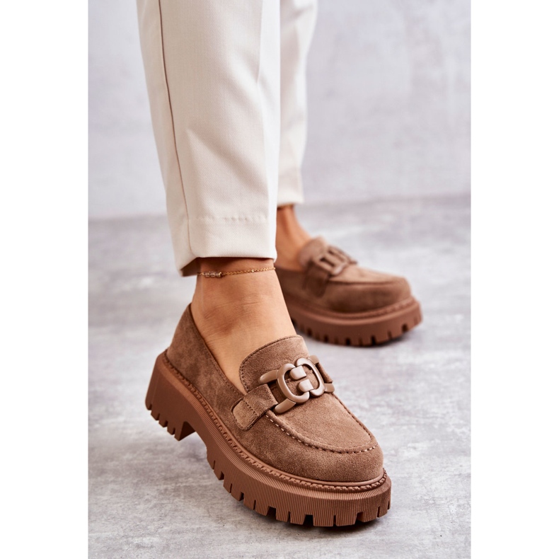 FB2 Francesina Da Donna In Pelle Scamosciata Con Decorazione Leeza Beige Scuro 1