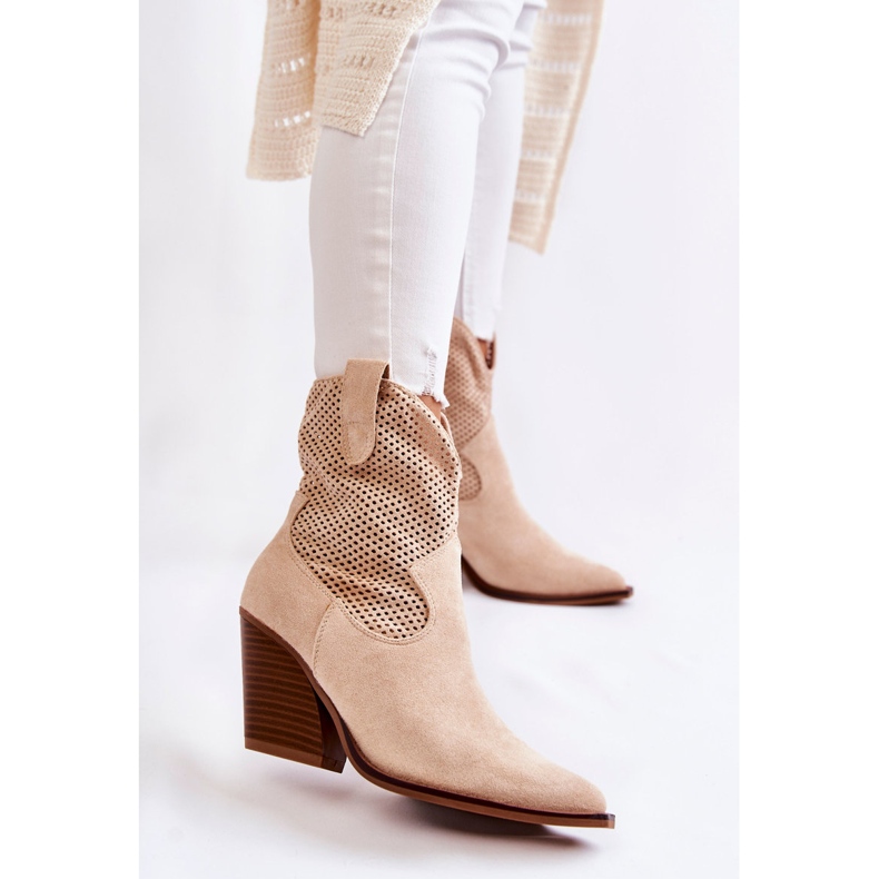 FB1 Stivali da donna in camoscio traforato Cowboy Beige Eleonore 1