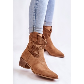 FB1 Stivali da cowboy traforati in pelle scamosciata con cuciture Camel Elvire marrone 2