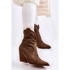 FB1 Stivali da cowboy traforati in pelle scamosciata da donna Khaki Eleonore marrone cachi 1