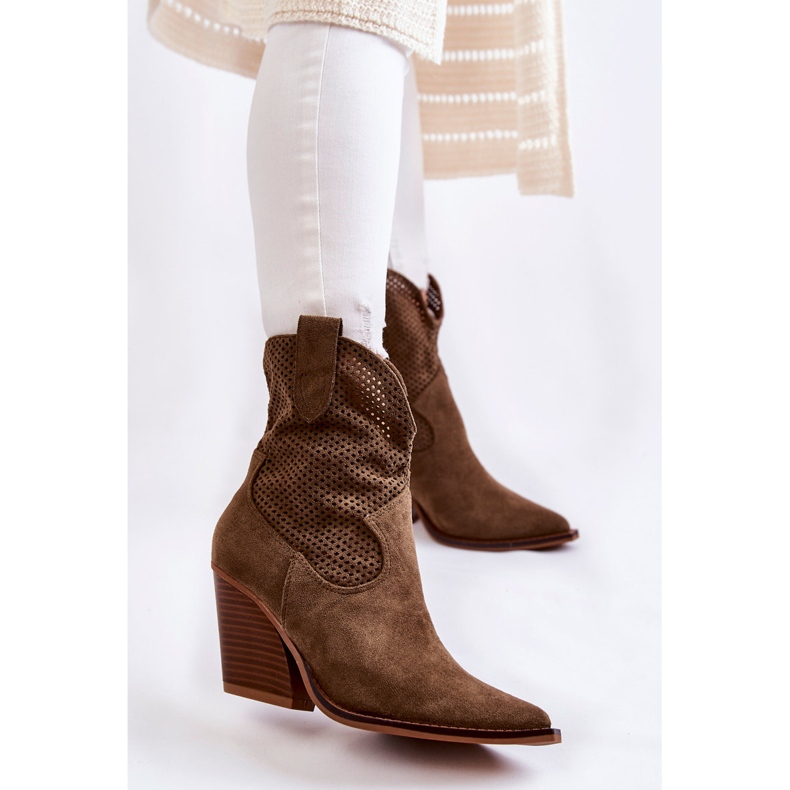 FB1 Stivali da cowboy traforati in pelle scamosciata da donna Khaki Eleonore marrone cachi 1