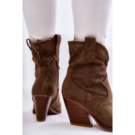 FB1 Stivali da cowboy traforati in pelle scamosciata da donna Khaki Eleonore marrone cachi 2