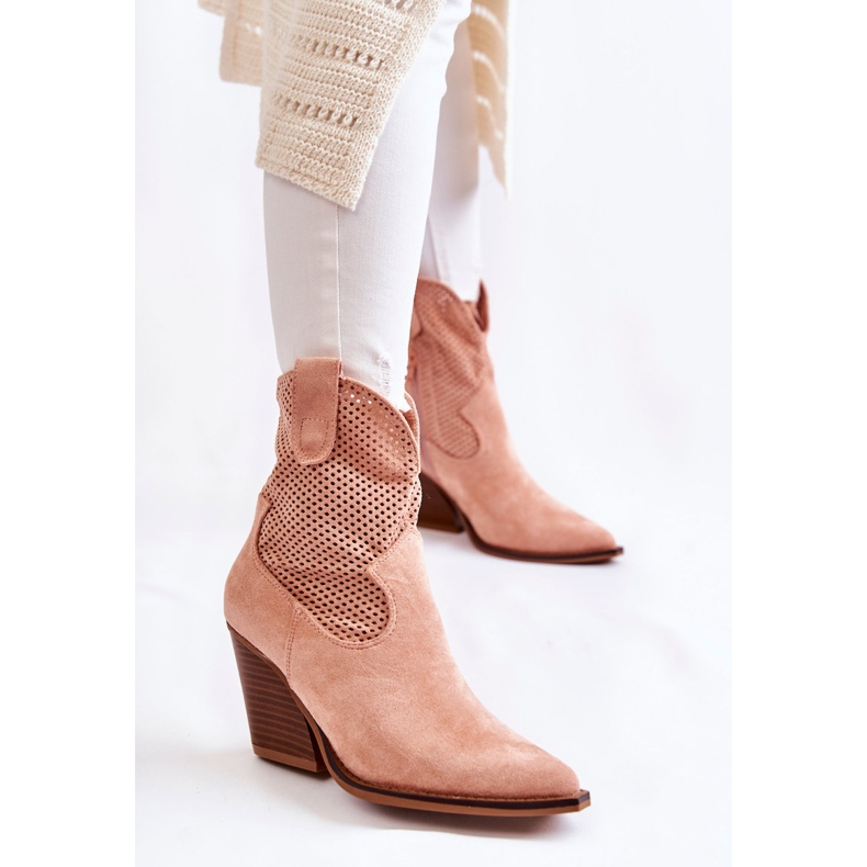 Stivali da donna in camoscio traforato Cowboy Pink Eleonore beige 1