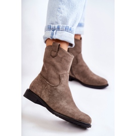 S.Barski Stivali bassi da donna in camoscio grigio scuro Fiorenz beige 1
