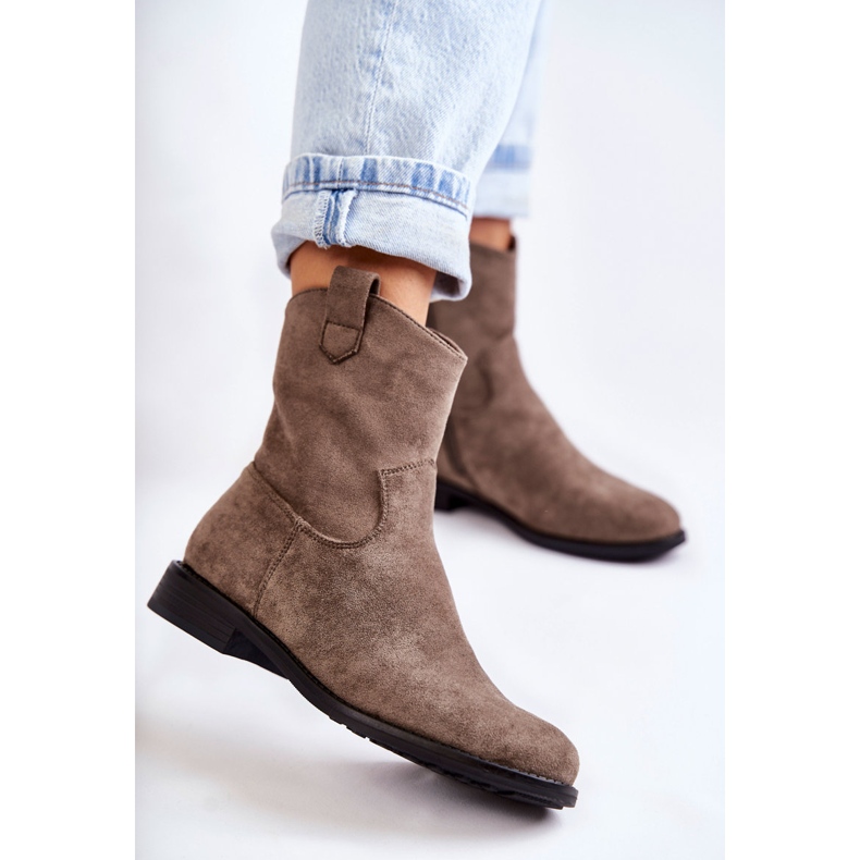 S.Barski Stivali bassi da donna in camoscio grigio scuro Fiorenz beige 1