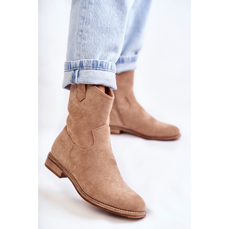 S.Barski Stivali da donna in pelle scamosciata con tacco piatto Beige Fiorenz 1
