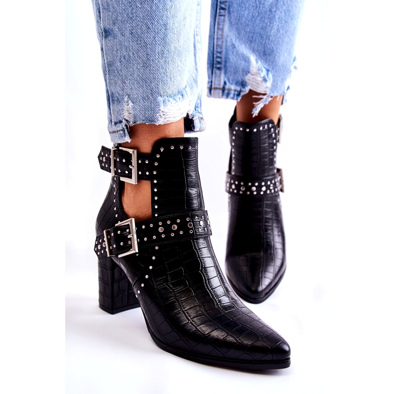 WJ2 Stivali da donna su tacco con strass neri Kelin nero 1